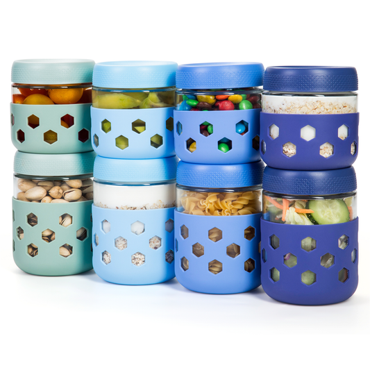Micebay 8-Pack 16oz & 10oz Overnight Oats Containers with Lids & Silicone Sleeves, Glass Mason Jars with Airtight Lid, Wide Mouth Chia Seed Pudding Meal Prep Jar for Yogurt Berries Snack