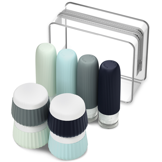 Micebay Travel Bottles 8 Pack, TSA Approved 3 oz Toiletries Containers, Leak Proof Silicone Squeezable Essentials Jars with Clear Bag