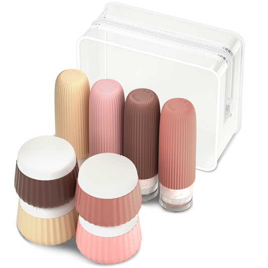 Micebay Travel Bottles 8 Pack, TSA Approved 3 oz Toiletries Containers, Leak Proof Silicone Squeezable Essentials Jars with Clear Bag