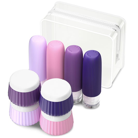 Micebay Travel Bottles 8 Pack, TSA Approved 3 oz Toiletries Containers, Leak Proof Silicone Squeezable Essentials Jars with Clear Bag