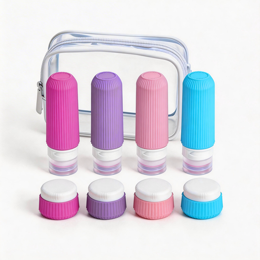 Micebay Travel Bottles - 8 Pack, TSA Approved 3 oz Travel Containers for Toiletries, Clear Bag, Leak Proof Silicone Squeezable Essentials Jars