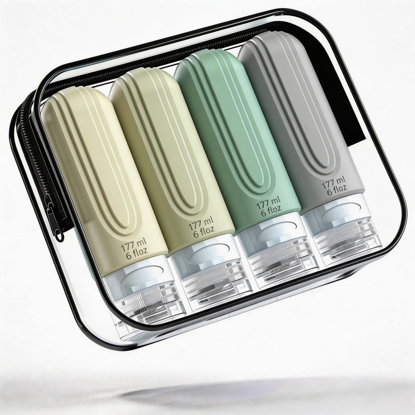 Micebay Leak-Proof 6-oz Silicone Squeezable Travel Bottles for Toiletries, Refillable Travel Size Containers, BPA Free, TSA Approved, Mint-Gray, 4 Pack