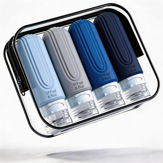Micebay Leak-Proof 6-oz Silicone Squeezable Travel Bottles for Toiletries, Refillable Travel Size Containers, BPA Free, TSA Approved, Blue, 4 Pack