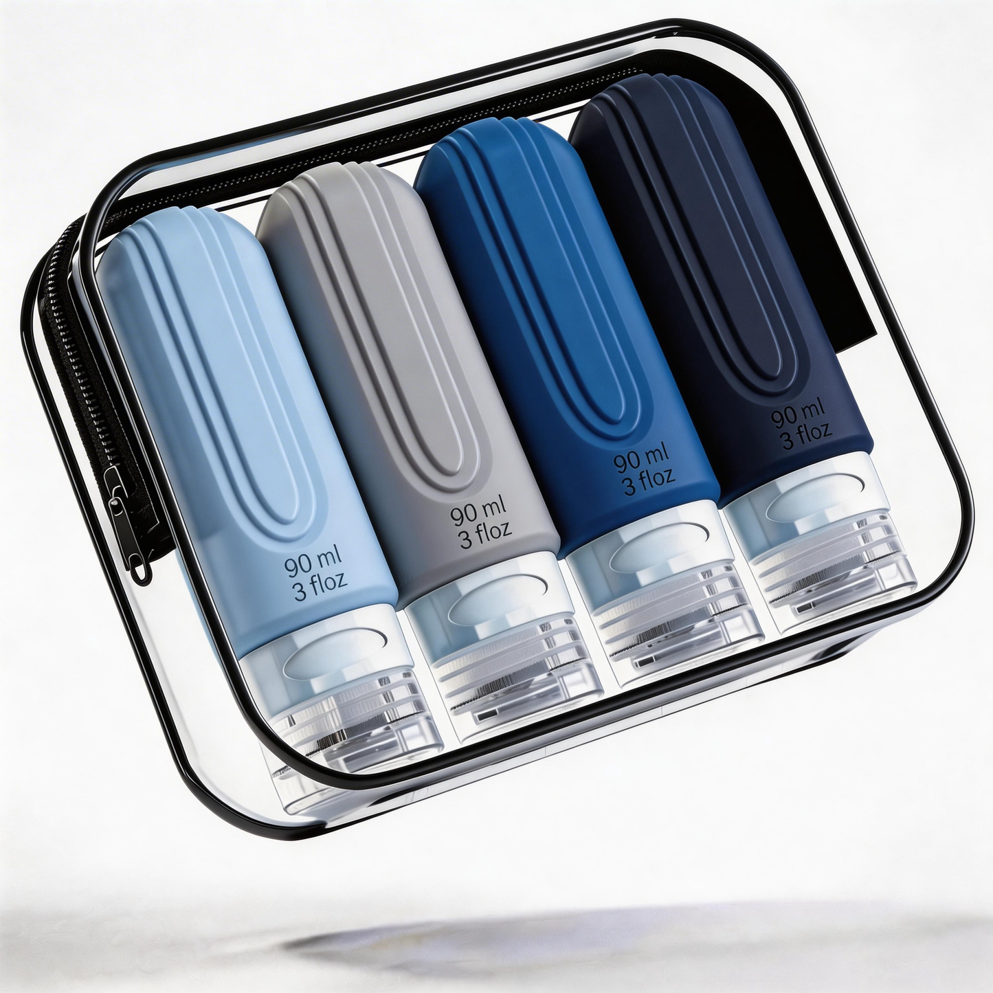Micebay Leak-Proof 3-oz Silicone Squeezable Travel Bottles for Toiletries, Refillable Travel Size Containers, BPA Free, TSA Approved, Blue, 4 Pack