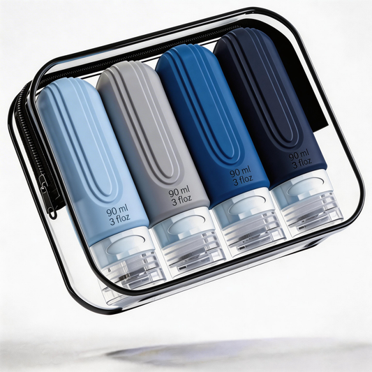 Micebay Leak-Proof 3-oz Silicone Squeezable Travel Bottles for Toiletries, Refillable Travel Size Containers, BPA Free, TSA Approved, Blue, 4 Pack