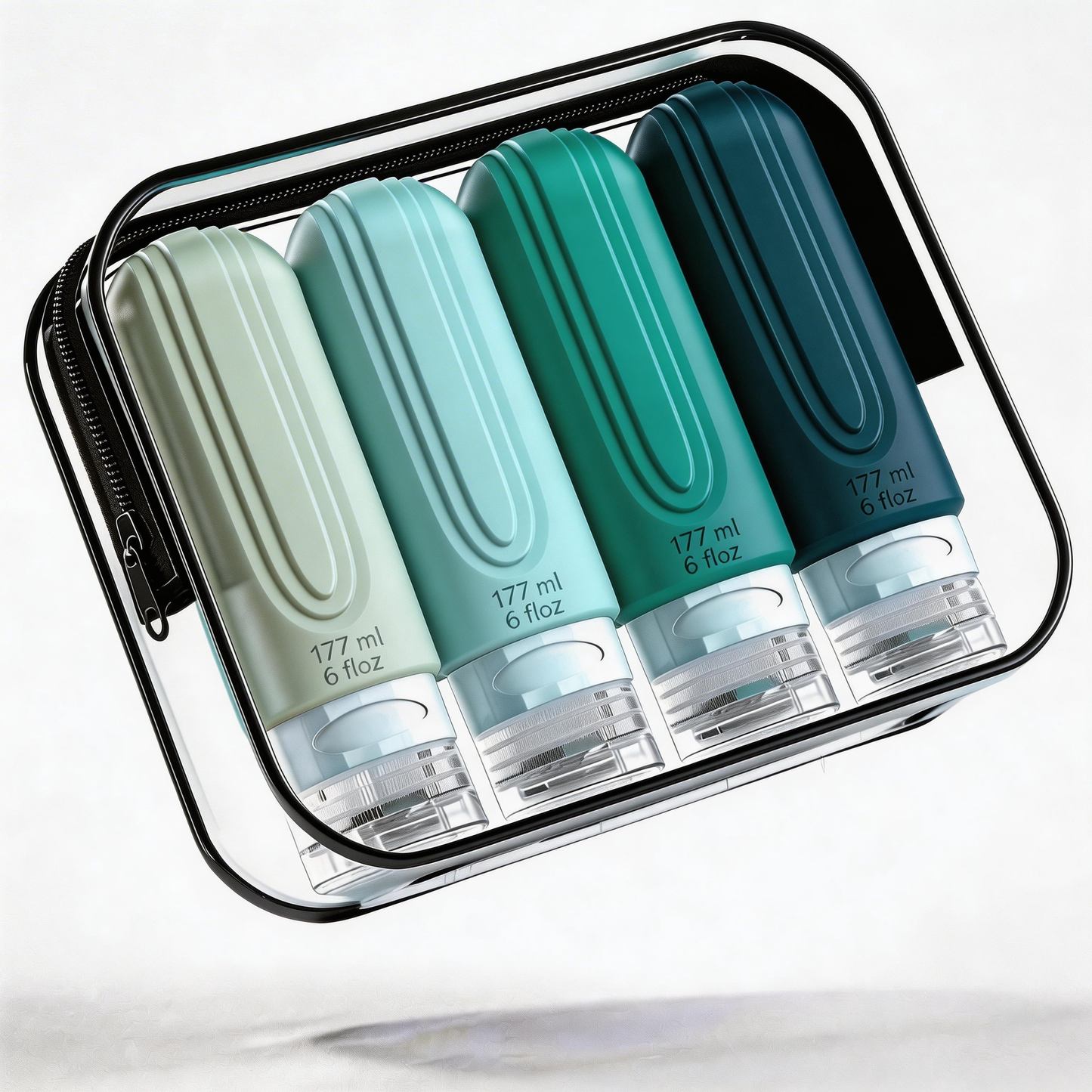 Micebay Leak-Proof 6-oz Silicone Squeezable Travel Bottles for Toiletries, Refillable Travel Size Containers, BPA Free, TSA Approved, Mint, 4 Pack