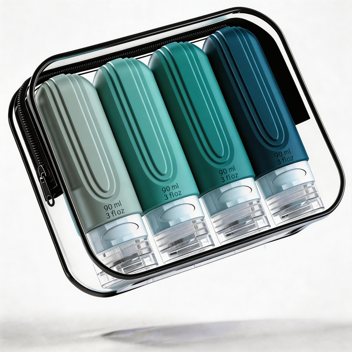 Micebay Leak-Proof 3-oz Silicone Squeezable Travel Bottles for Toiletries, Refillable Travel Size Containers, BPA Free, TSA Approved, Mint, 4 Pack