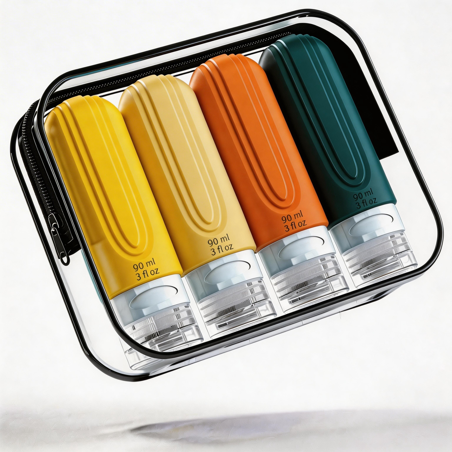 Micebay Leak-Proof 3-oz Silicone Squeezable Travel Bottles for Toiletries, Refillable Travel Size Containers, BPA Free, TSA Approved, Orange, 4 Pack