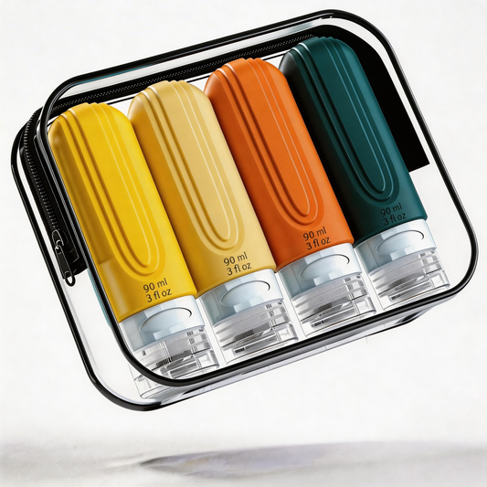 Micebay Leak-Proof 3-oz Silicone Squeezable Travel Bottles for Toiletries, Refillable Travel Size Containers, BPA Free, TSA Approved, Orange, 4 Pack