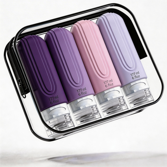 Micebay Leak-Proof 6-oz Silicone Squeezable Travel Bottles for Toiletries, Refillable Travel Size Containers, BPA Free, TSA Approved, Purple, 4 Pack