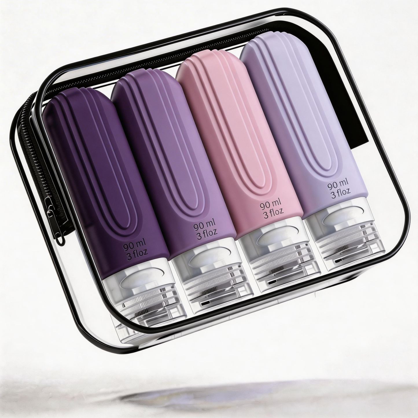 Micebay Leak-Proof 3-oz Silicone Squeezable Travel Bottles for Toiletries, Refillable Travel Size Containers, BPA Free, TSA Approved, Purple, 4 Pack