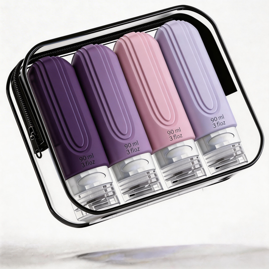 Micebay Leak-Proof 3-oz Silicone Squeezable Travel Bottles for Toiletries, Refillable Travel Size Containers, BPA Free, TSA Approved, Purple, 4 Pack