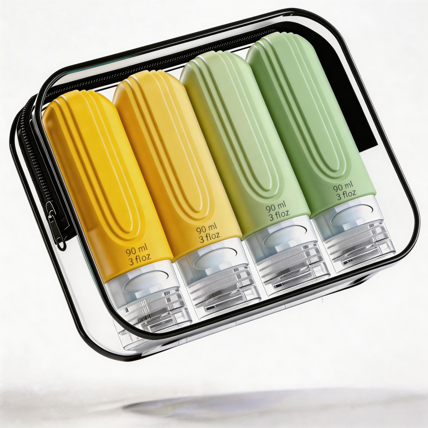 Micebay Leak-Proof 3-oz Silicone Squeezable Travel Bottles for Toiletries, Refillable Travel Size Containers, BPA Free, TSA Approved, Yellow, 4 Pack