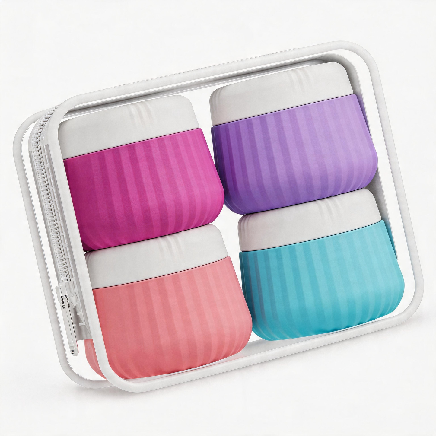 Micebay Travel Containers for Toiletries 4 Pack, TSA Approved Travel Size Toiletries, Portable Size Containers, With Clear Bag Leak Proof Silicone Jars, Essentials Creams Jars Carrying Small Items