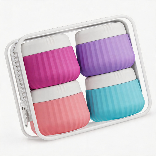 Micebay Travel Containers for Toiletries 4 Pack, TSA Approved Travel Size Toiletries, Portable Size Containers, With Clear Bag Leak Proof Silicone Jars, Essentials Creams Jars Carrying Small Items