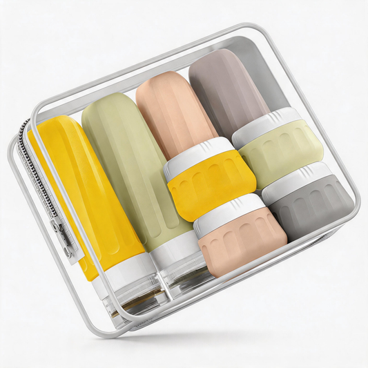 Micebay Travel Bottles for Toiletries 8 Pack, Travel Size Toiletries, Tsa Approved Travel Size Containers 3oz, with Travel Essentials Clear Bag, Leak Proof Silicone Squeezable Creams Jars